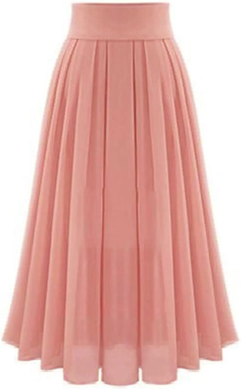 Maxi Skirts for Women Elastic High Waist Pleated Chiffon Skirt Solid Color A-Line Flared Swing Ruffle Skirts