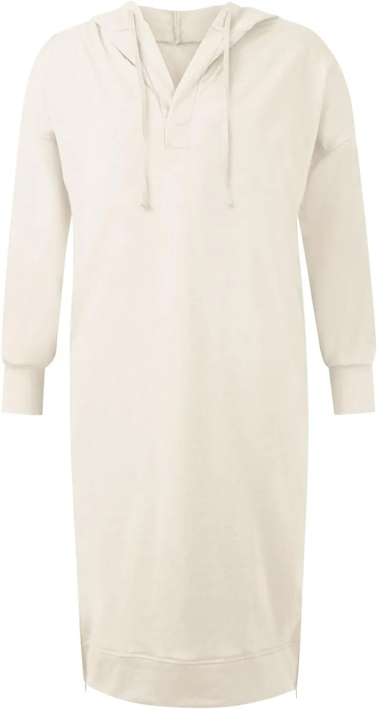 Maxi Sweatshirts for Women Fall Calf Length Oversized Hoodies Zipper Side Slit Long Sweatshirt Dresses with Pockets