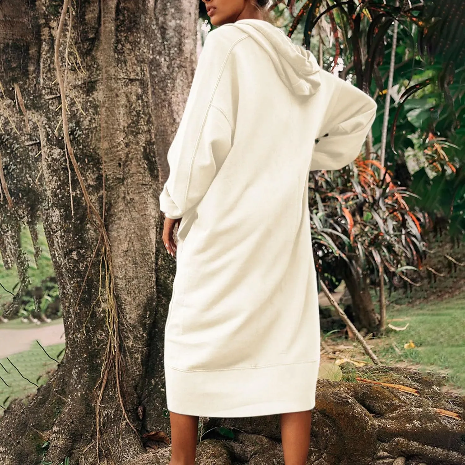 Maxi Sweatshirts for Women Fall Calf Length Oversized Hoodies Zipper Side Slit Long Sweatshirt Dresses with Pockets