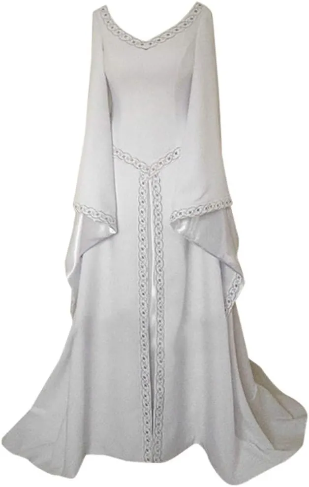 Medieval Dress for Women V-Neck Floor Length Dresses Sexy Gothic Maxi Dress Vintage Renaissance Halloween Costumes