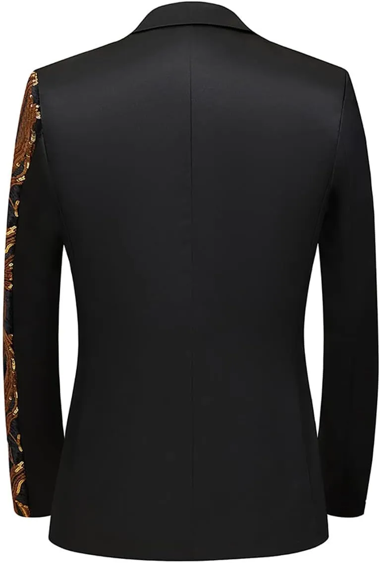 Mens 2 Piece Suit Slim Fit Sequin Shiny One Button Tuxedo Black Sequin Jacket Pants Sets for Wedding Party Prom