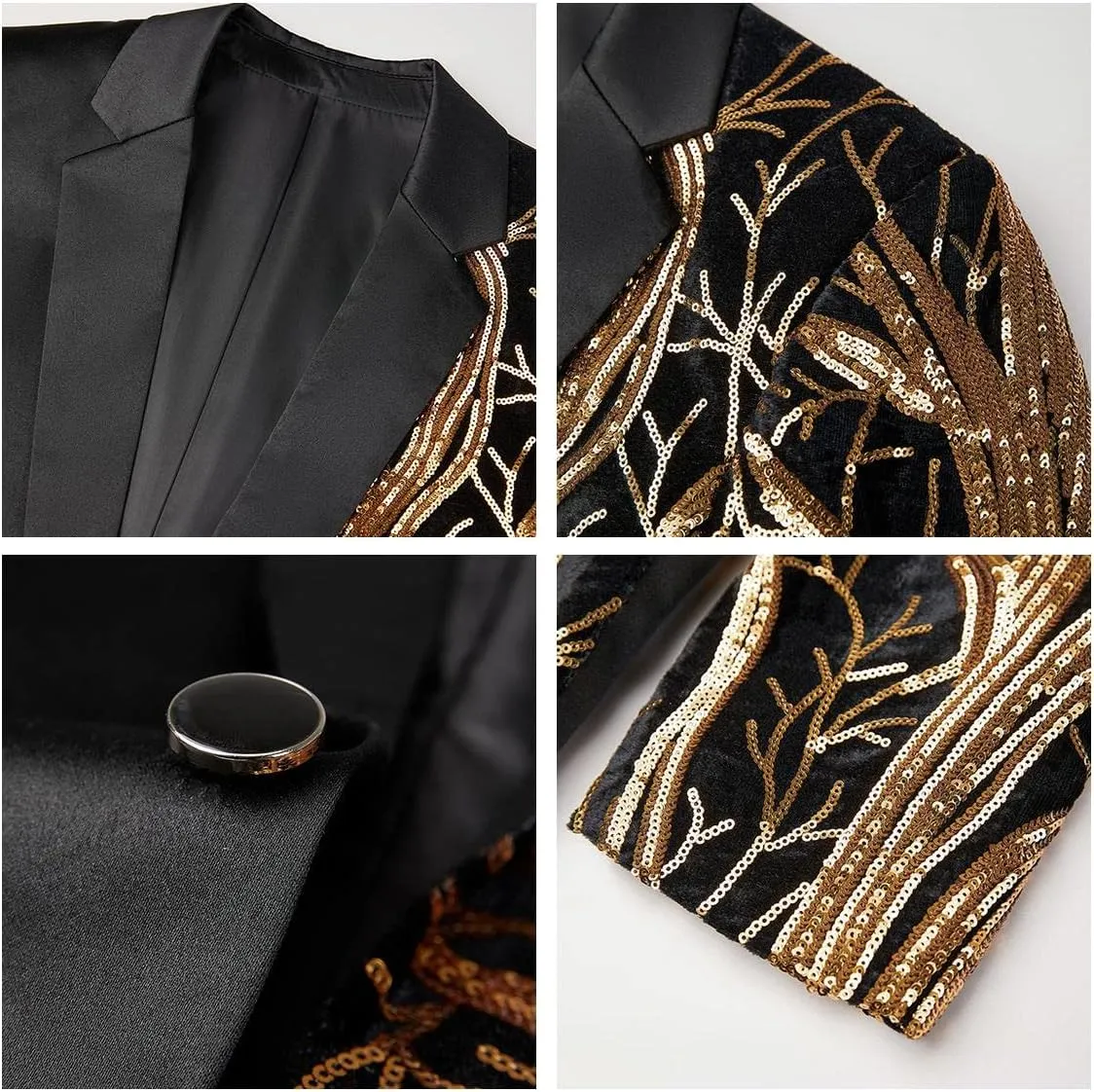 Mens 2 Piece Suit Slim Fit Sequin Shiny One Button Tuxedo Black Sequin Jacket Pants Sets for Wedding Party Prom