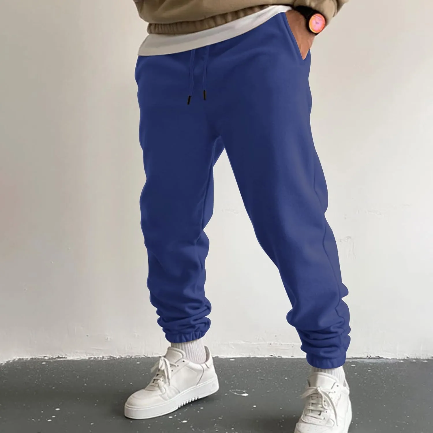 Mens Autumn and Winter High Street Fashion Leisure Pants Loose Fit Sports Trousers Solid Color Lace Up Joggers