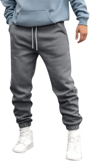 Mens Autumn and Winter High Street Fashion Leisure Pants Loose Fit Sports Trousers Solid Color Lace Up Joggers