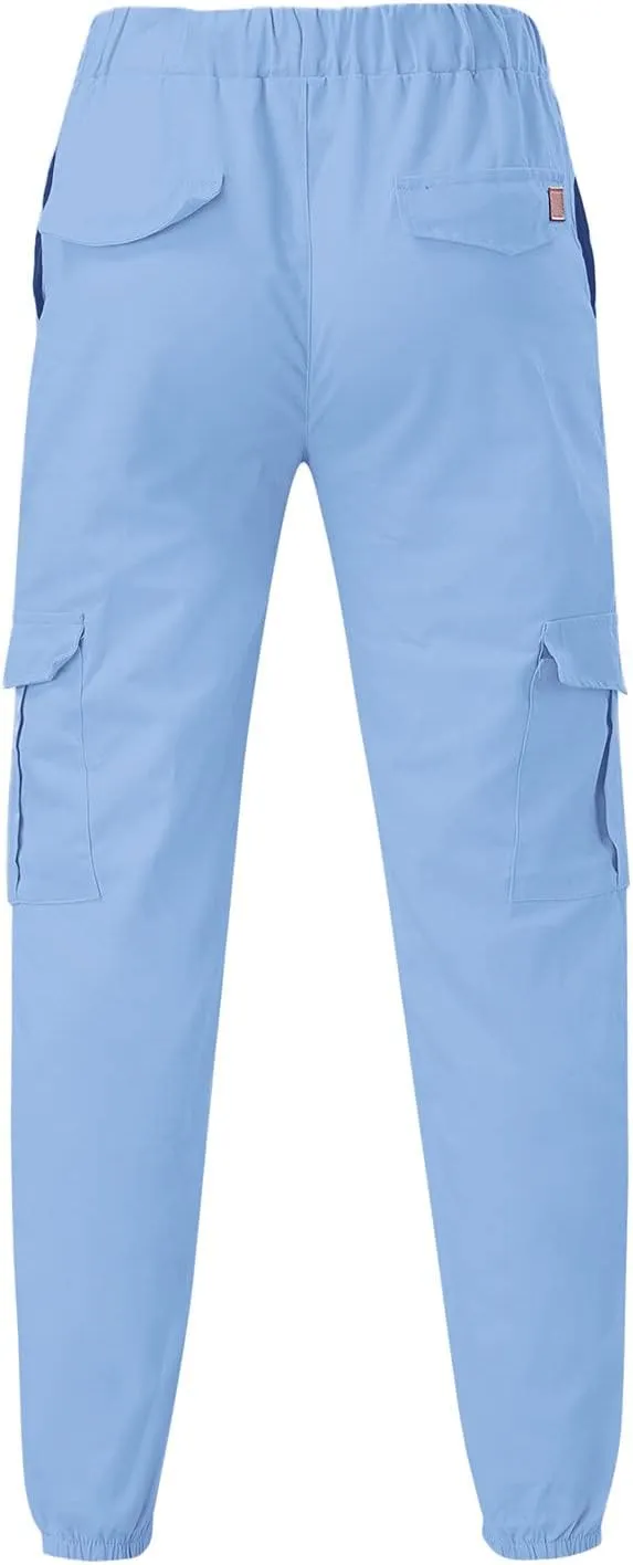 Mens Casual Elastic Drawstring Cargo Pants Outdoor Trousers Cotton Workout Sweatpants Hiking Joggers with Pockets