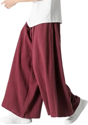 MenS Causal Baggy Pants Vintage Jogging Harem Pants Men Cotton Loose Traditional Wide Leg Pants Streetwear