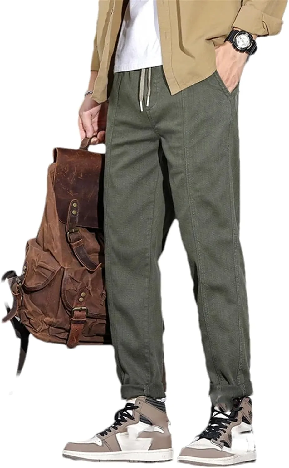 Men's Clothing Spring Summer Solid Harem Cargo Pants Men Waist Drawstring Casual Trousers Male Jogger Pants