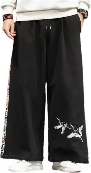 Men's Harem Pants Wide-Leg Trousers Male Cotton Linen Loose Streetwear Men Casual Pants Vintage