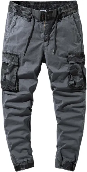 Men's Joggers Pants Casual Baggy Cotton Drawstring Tapered Sweatpants Cargo Loose Fit Trousers with Multi-Pocket