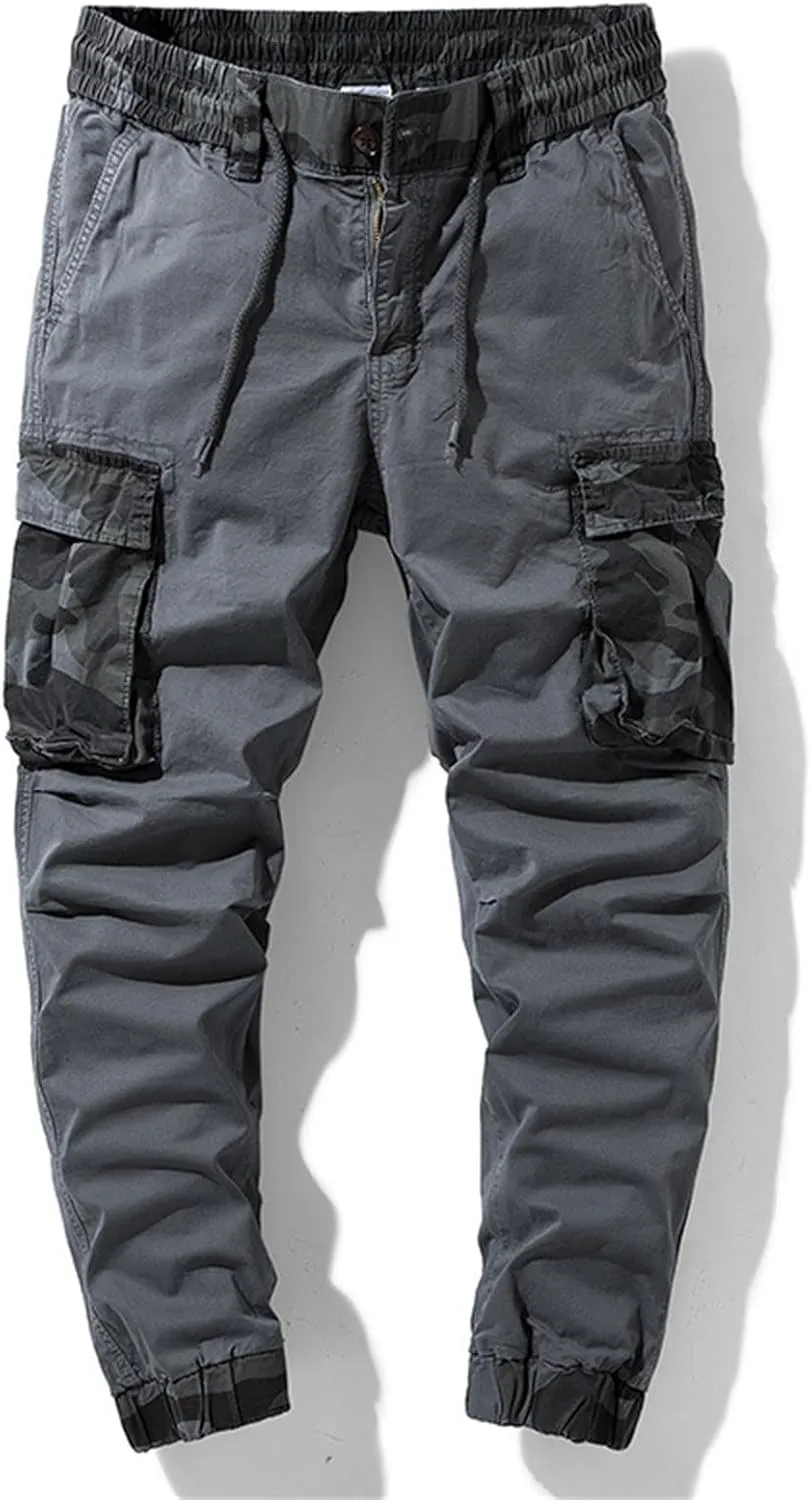 Men's Joggers Pants Casual Baggy Cotton Drawstring Tapered Sweatpants Cargo Loose Fit Trousers with Multi-Pocket