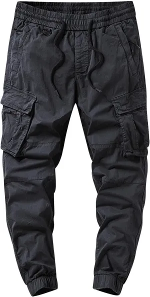 Men's Joggers Pants Casual Baggy Cotton Drawstring Tapered Sweatpants Cargo Loose Fit Trousers with Multi-Pocket