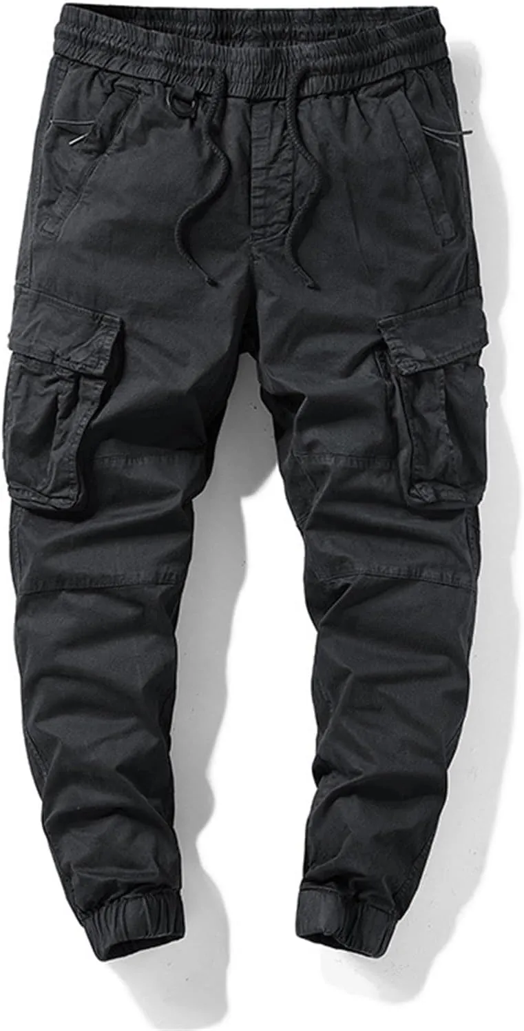 Men's Joggers Pants Casual Baggy Cotton Drawstring Tapered Sweatpants Cargo Loose Fit Trousers with Multi-Pocket