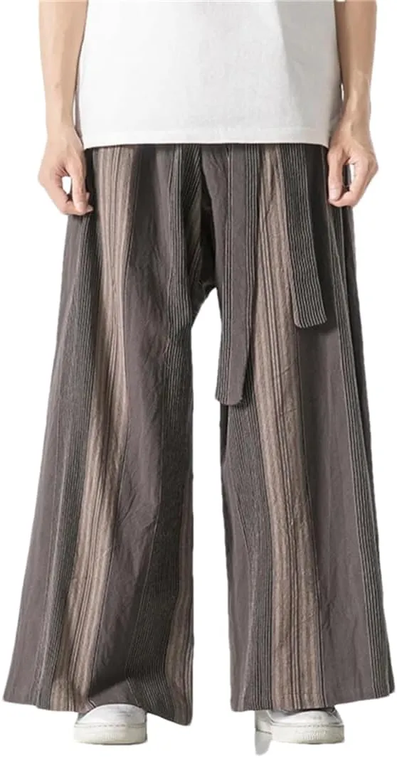Men's Oversized Striped Wide-Leg Pants, Cotton Casual Trousers, Japanese Hip-Hop Harem Pants