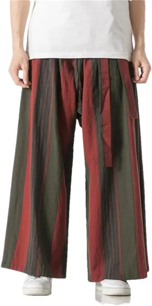 Men's Oversized Striped Wide-Leg Pants, Cotton Casual Trousers, Japanese Hip-Hop Harem Pants