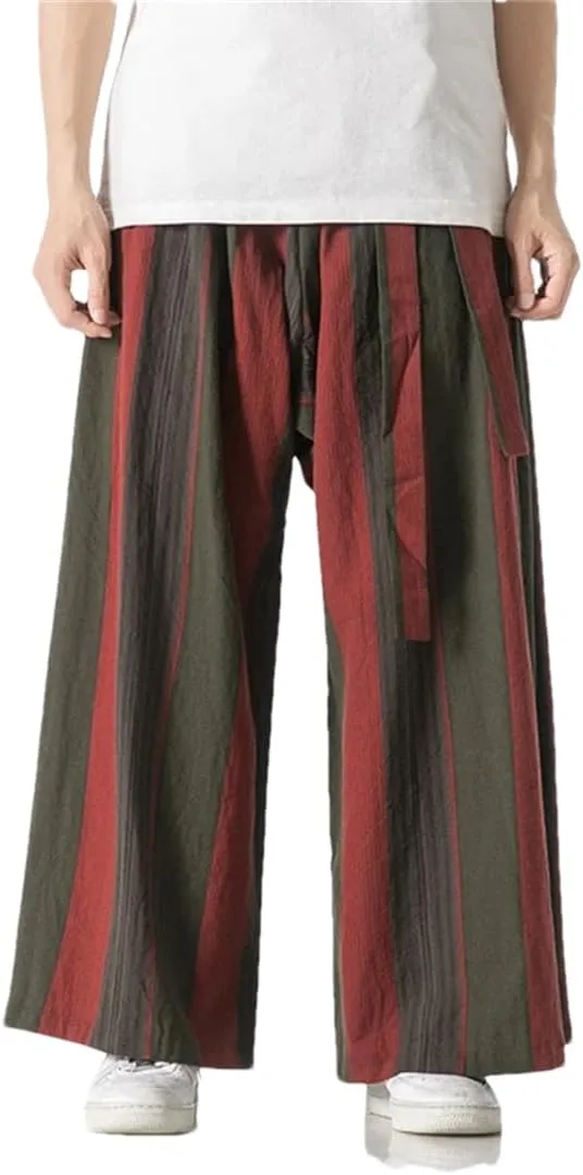 Men's Oversized Striped Wide-Leg Pants, Cotton Casual Trousers, Japanese Hip-Hop Harem Pants