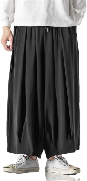 Men's Solid Cotton Hip-Hop Wide-Leg Pants, Loose Crotch Pants, Jogging Nine-Point Harem Pants