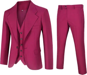 Men's Suit Slim Fit, 3 Piece Suits for Men, One Button Solid Jacket Vest Pants, Tuxedo Set