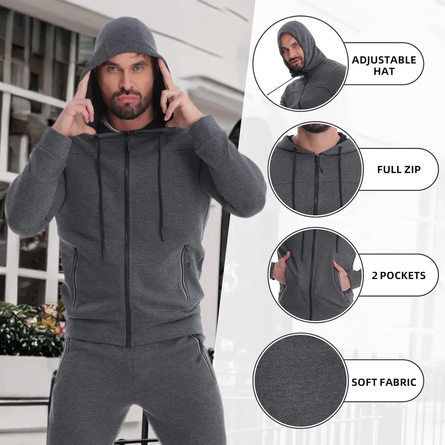 Mens Tracksuit 2 Piece Set Casual Sweatsuits Full Zip Track Suits Jogging Athletic Suit Sets