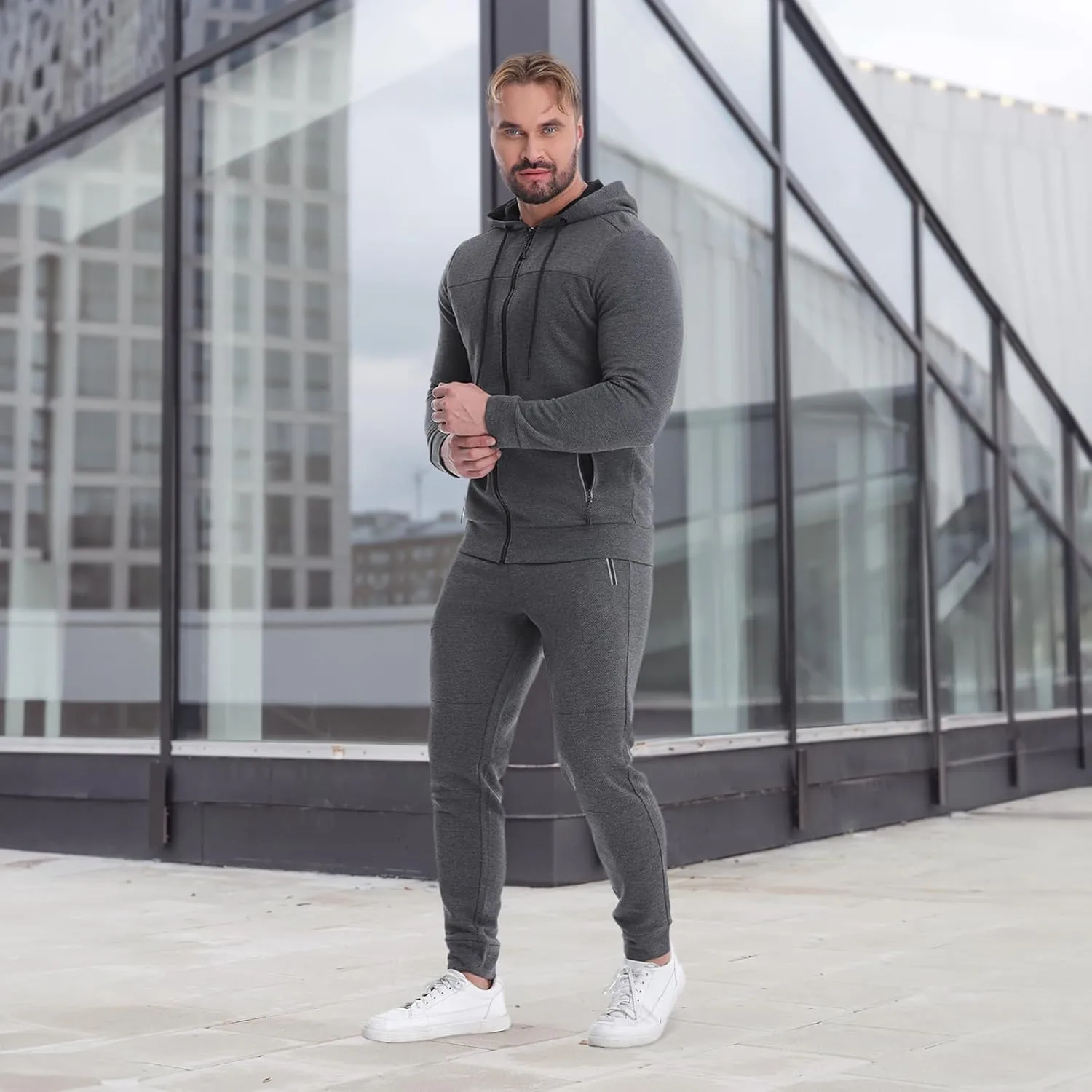 Mens Tracksuit 2 Piece Set Casual Sweatsuits Full Zip Track Suits Jogging Athletic Suit Sets