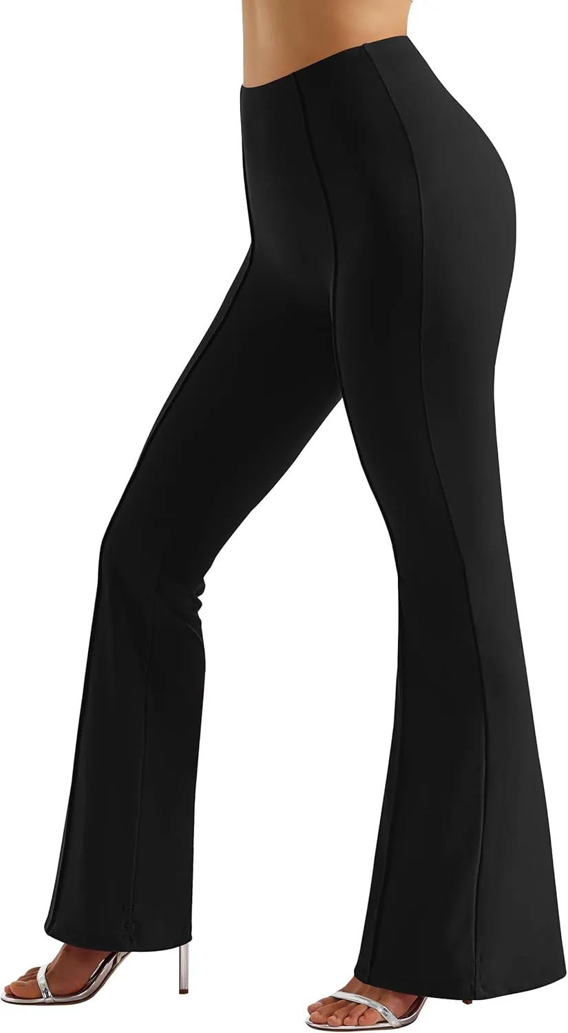 MOOSLOVER Women Seamed Detail Flare Leggings Elastic High Waisted Bell Bottom Bootcut Yoga Casual Pants