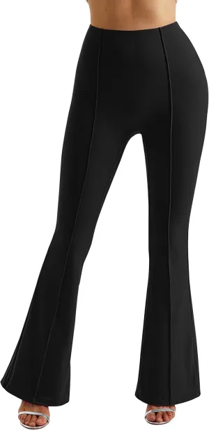 MOOSLOVER Women Seamed Detail Flare Leggings Elastic High Waisted Bell Bottom Bootcut Yoga Casual Pants