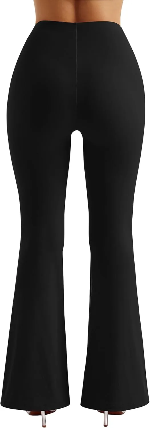 MOOSLOVER Women Seamed Detail Flare Leggings Elastic High Waisted Bell Bottom Bootcut Yoga Casual Pants
