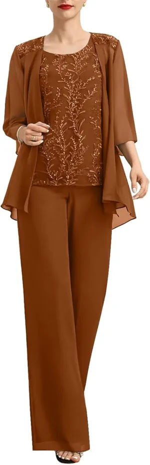 Mother of The Bride Pant Suits for Women Dressy - Lace Chiffon Grandmother of The Bride Dresses with Jacket