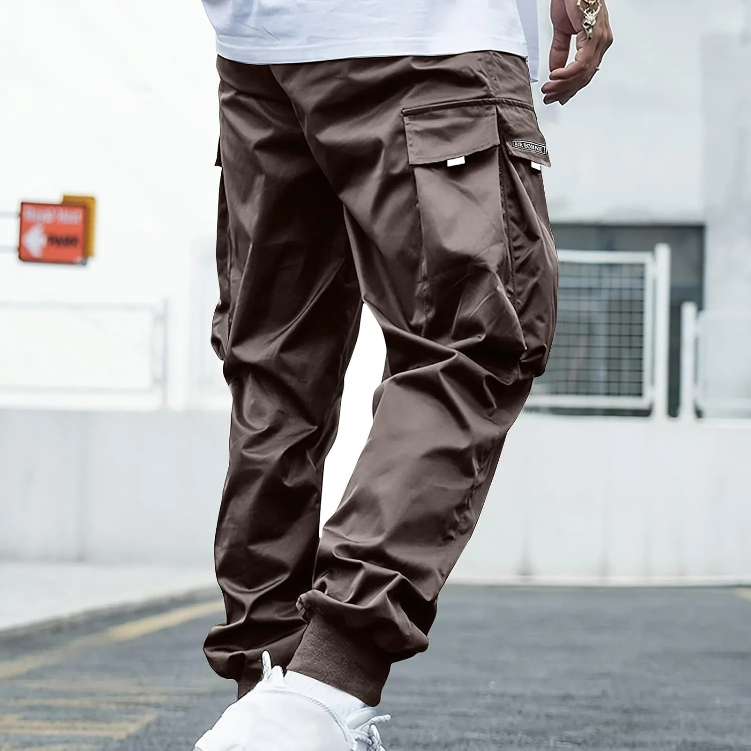 Muscularfit Men's Athletic Pants Loose Fit Multi Pockets Drawstring Sweatpants Causal Fashion Solid Elastic Waist Hiking Pant