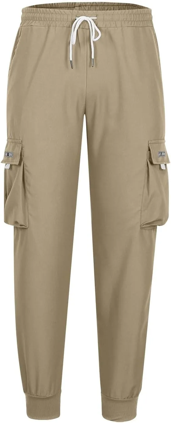 Muscularfit Men's Athletic Pants Loose Fit Multi Pockets Drawstring Sweatpants Causal Fashion Solid Elastic Waist Hiking Pant