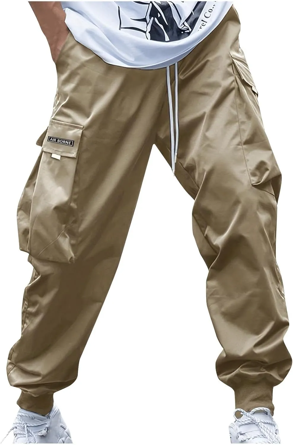 Muscularfit Men's Athletic Pants Loose Fit Multi Pockets Drawstring Sweatpants Causal Fashion Solid Elastic Waist Hiking Pant