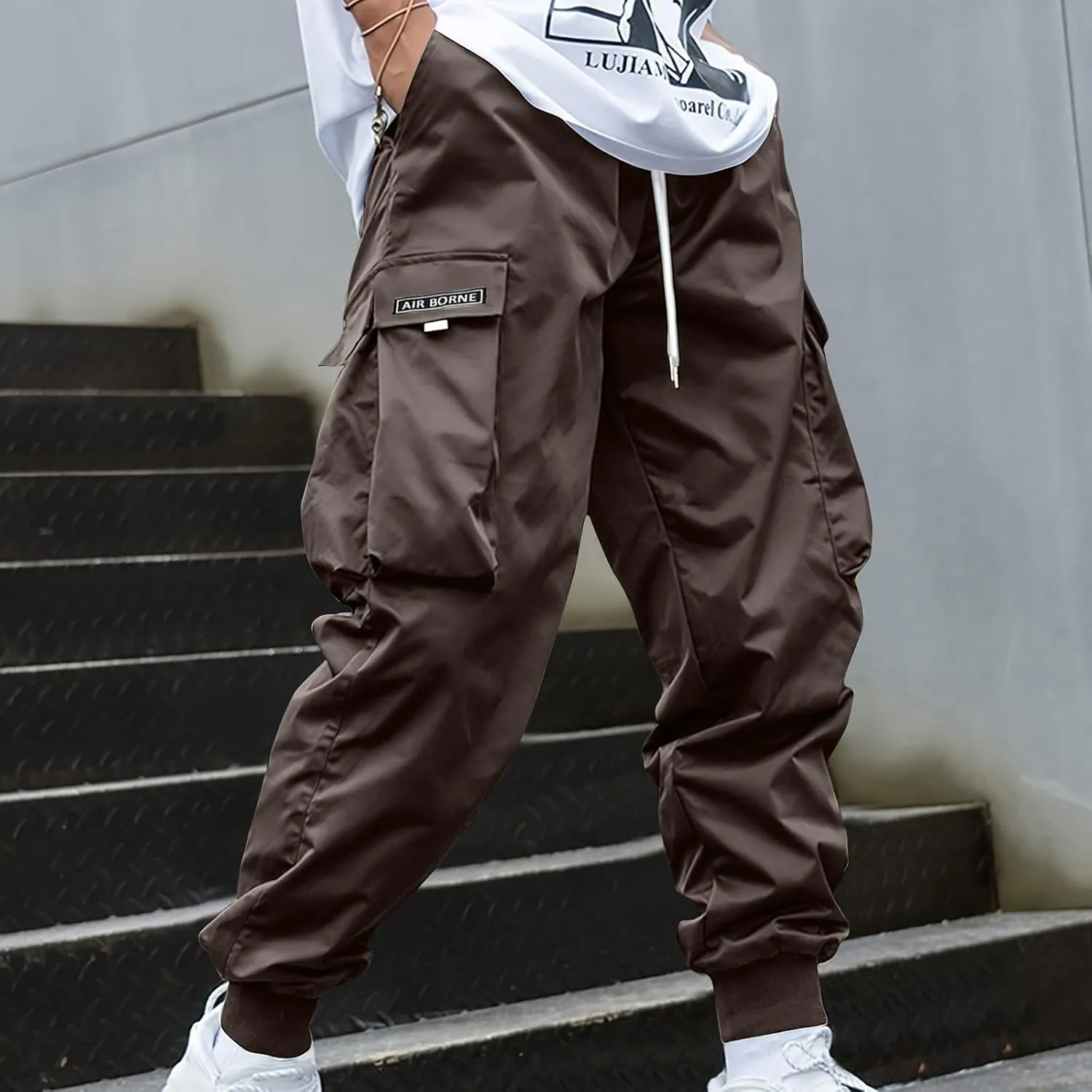 Muscularfit Men's Athletic Pants Loose Fit Multi Pockets Drawstring Sweatpants Causal Fashion Solid Elastic Waist Hiking Pant
