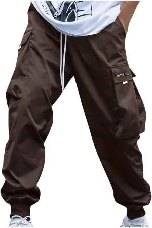 Muscularfit Men's Athletic Pants Loose Fit Multi Pockets Drawstring Sweatpants Causal Fashion Solid Elastic Waist Hiking Pant