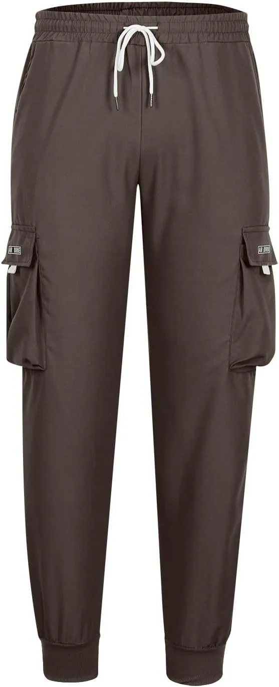 Muscularfit Men's Athletic Pants Loose Fit Multi Pockets Drawstring Sweatpants Causal Fashion Solid Elastic Waist Hiking Pant