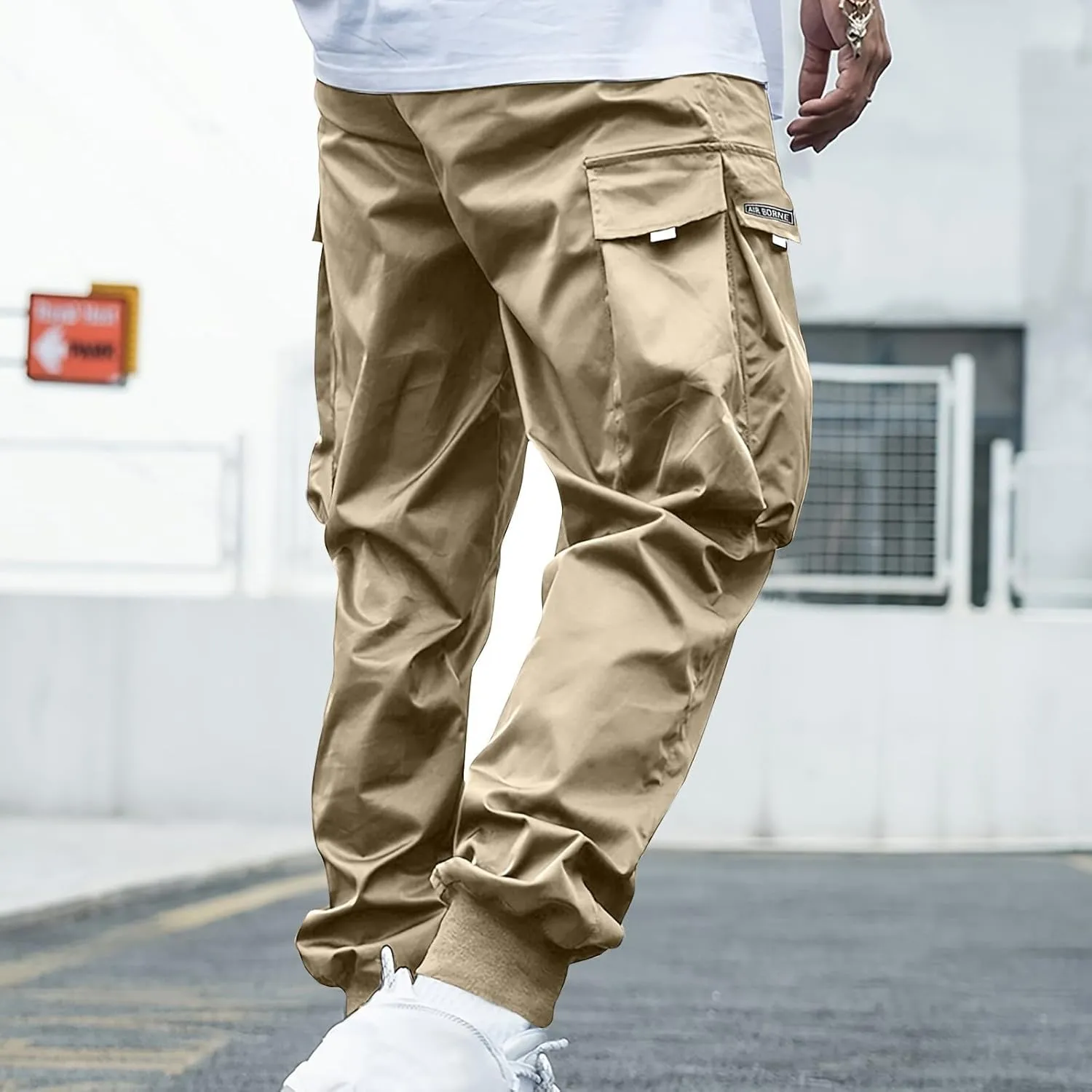 Muscularfit Men's Athletic Pants Loose Fit Multi Pockets Drawstring Sweatpants Causal Fashion Solid Elastic Waist Hiking Pant