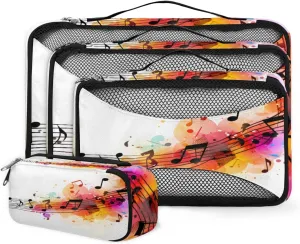 Musical Notation 4 Pcs set of Packing Cubes for Suitcases, Packing Cubes for Travel Accessories Luggage Carry On Suitcase Organizer Bags, 4 Various Sizes