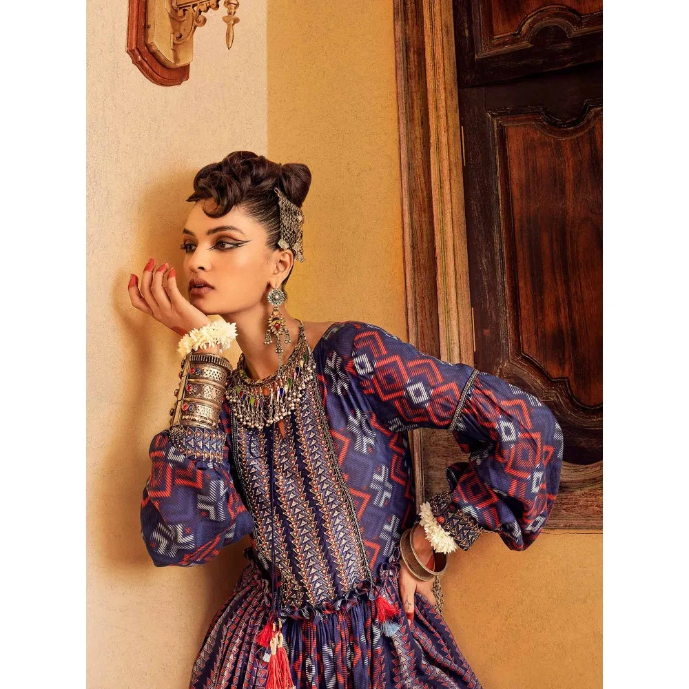 Nadima Saqib Blue Printed and Embroidered Palazzo (Set of 2)