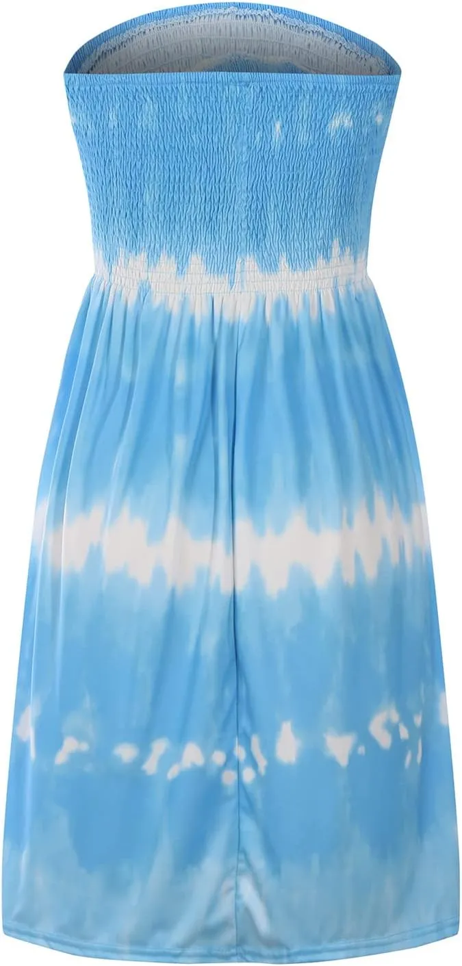 NaRHbrg Summer Dresses for Women Sleeveless Beach Mini Dress Sexy Tube Top Dress Smocked Off Shoulder Strapless Boho Sundress