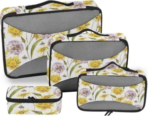 Packing Cubes 4 Set Luggage Bags Organizers Travel Cubes for Packing Carry on Bag Packing Cubs Meadow Flowers Pattern