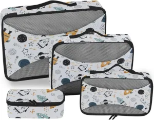 Packing Cubes for Suitcases Set of 4 Luggage Bags Organizers Packing Cubes Travel Pqcking Cubes Cartoon Rockets