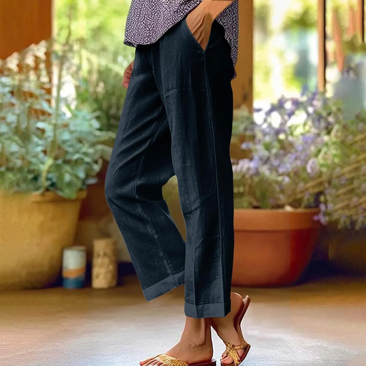Palazzo Pants for Women Palazzo Wide Leg Cotton Linen Pants 2025 Summer Vacation Beach Long Trousers with Pockets