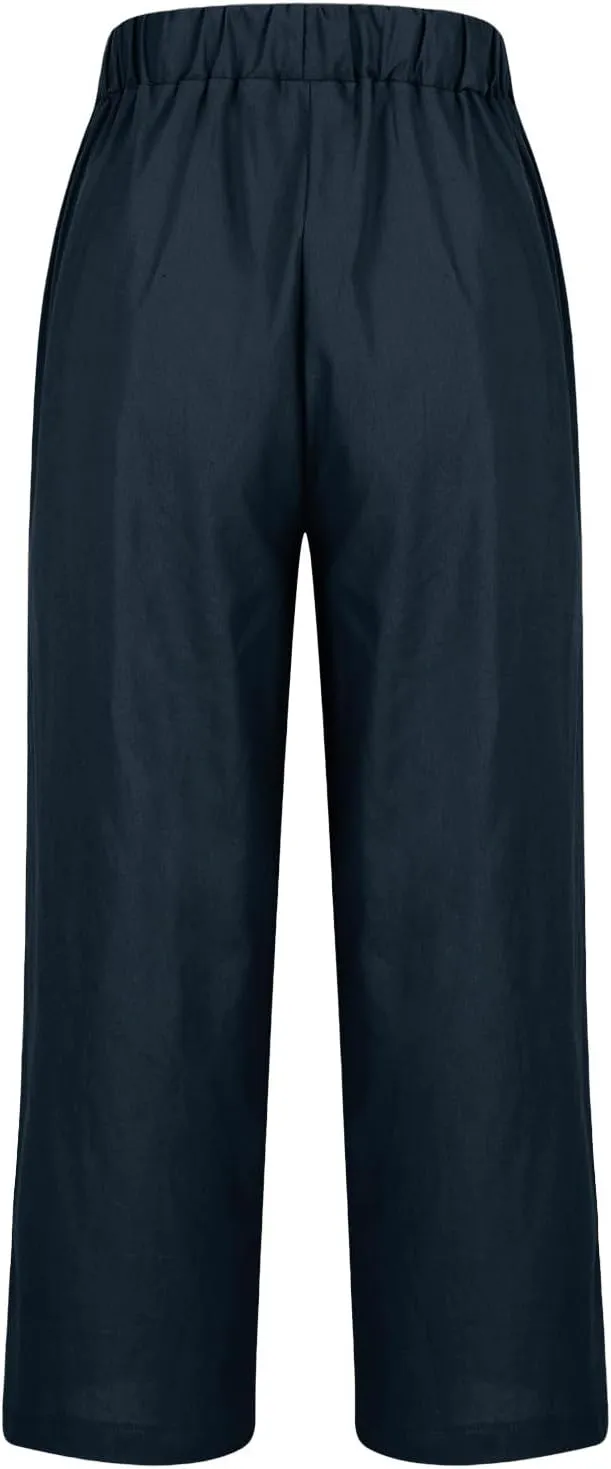 Palazzo Pants for Women Palazzo Wide Leg Cotton Linen Pants 2025 Summer Vacation Beach Long Trousers with Pockets