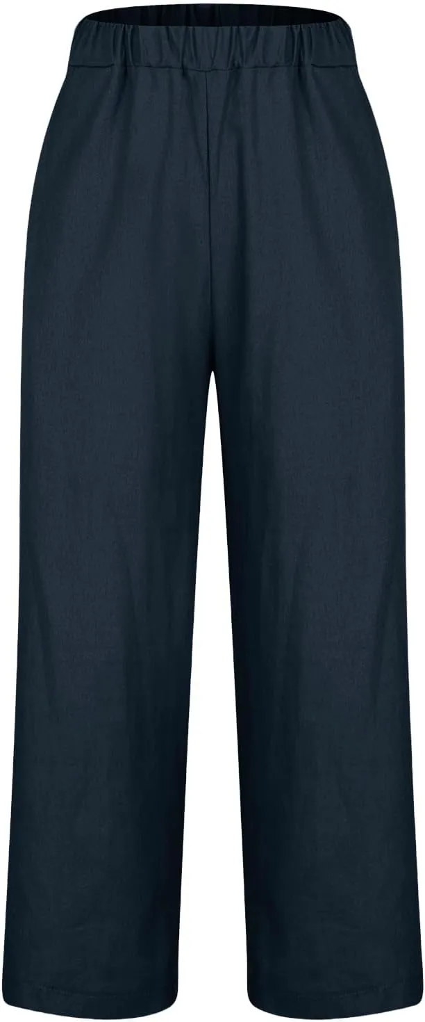 Palazzo Pants for Women Palazzo Wide Leg Cotton Linen Pants 2025 Summer Vacation Beach Long Trousers with Pockets