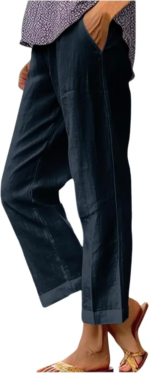 Palazzo Pants for Women Palazzo Wide Leg Cotton Linen Pants 2025 Summer Vacation Beach Long Trousers with Pockets