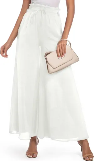 Pants for Women Casual Elastic High Waist Flowy Wide Leg Pants with Pockets