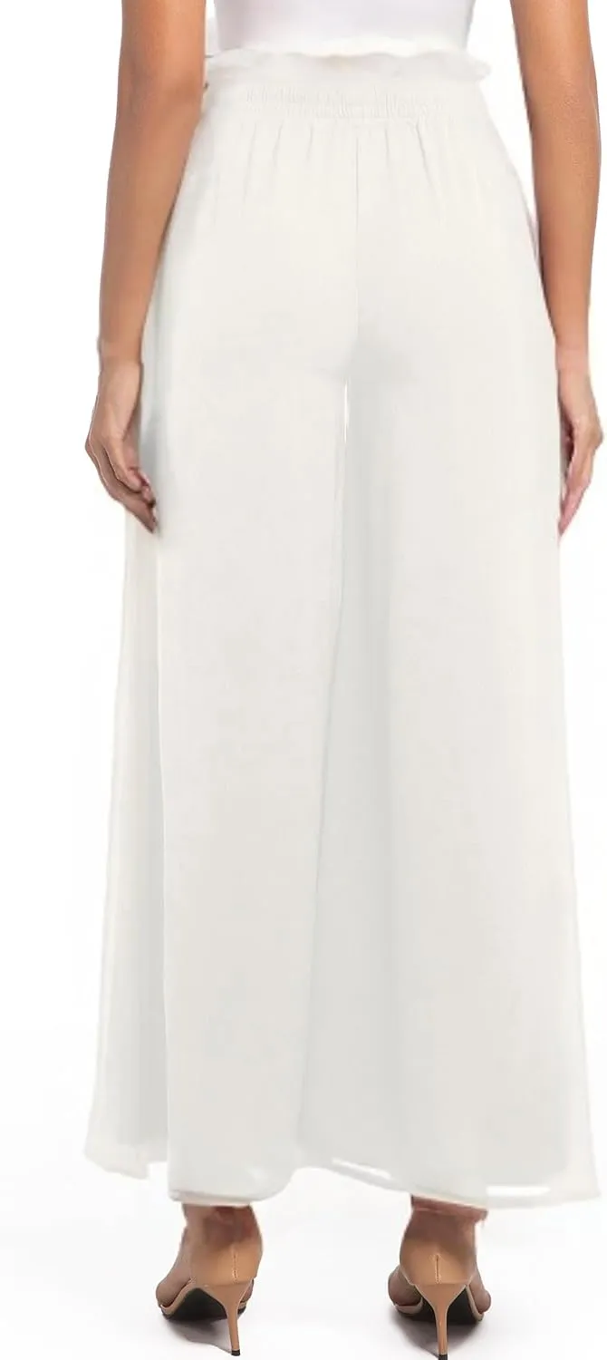 Pants for Women Casual Elastic High Waist Flowy Wide Leg Pants with Pockets
