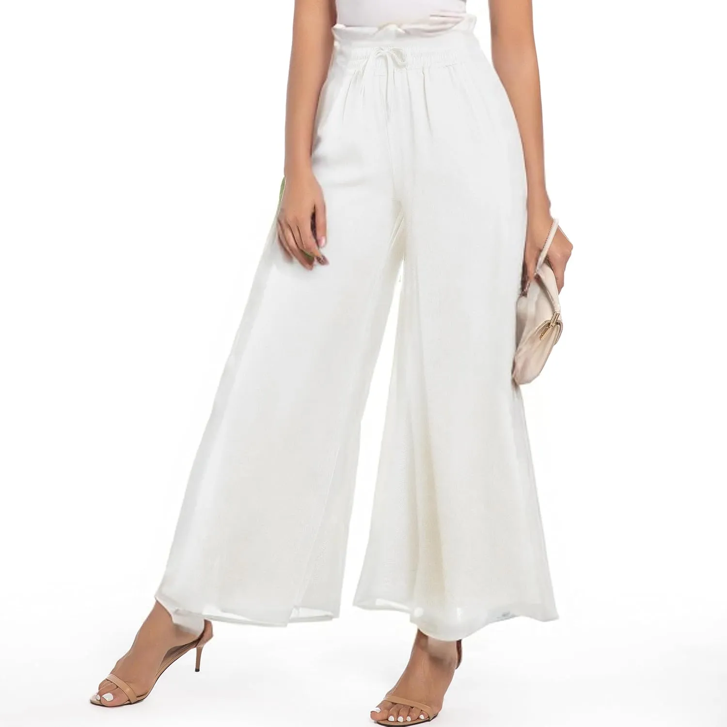 Pants for Women Casual Elastic High Waist Flowy Wide Leg Pants with Pockets