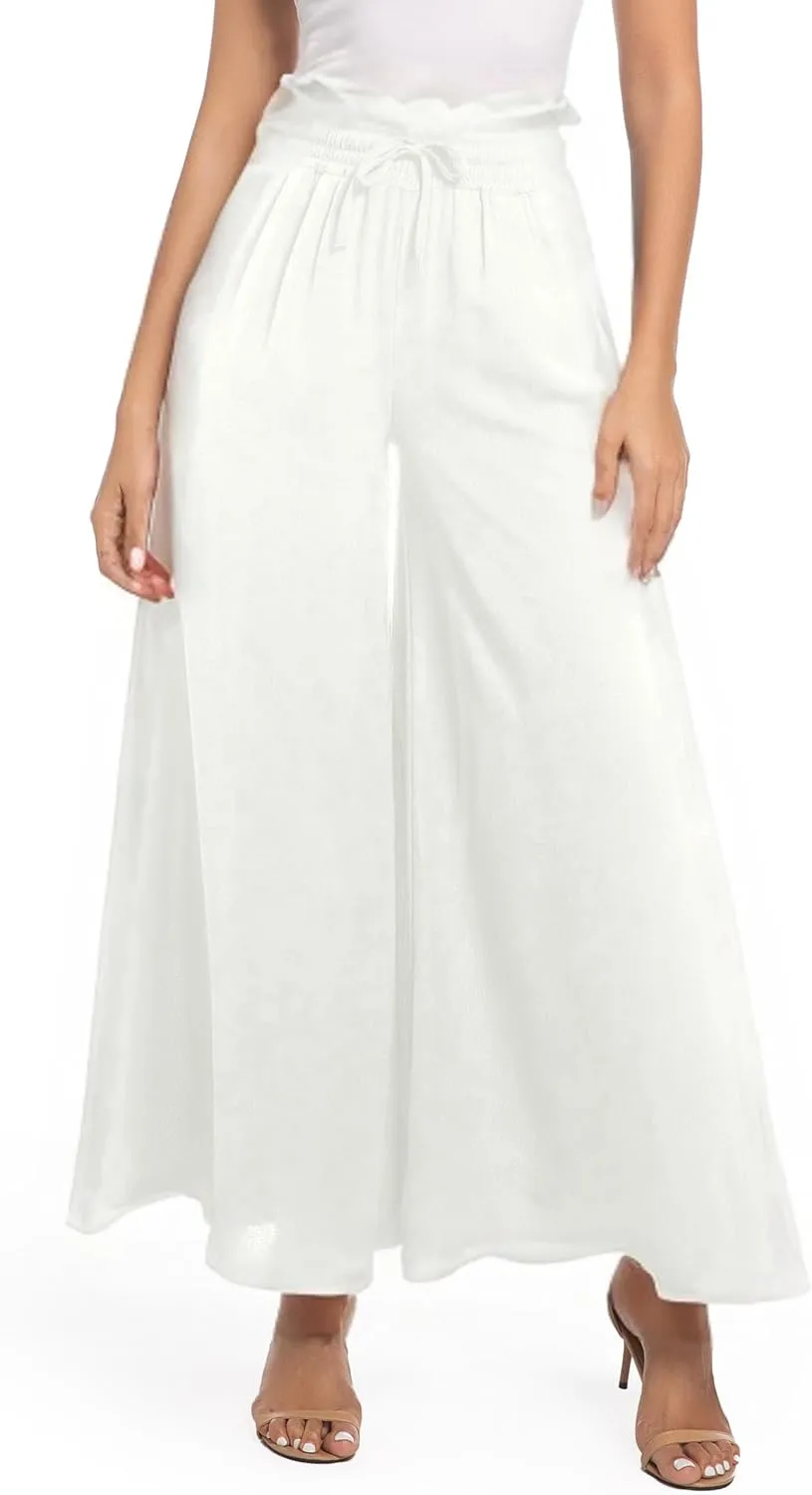 Pants for Women Casual Elastic High Waist Flowy Wide Leg Pants with Pockets