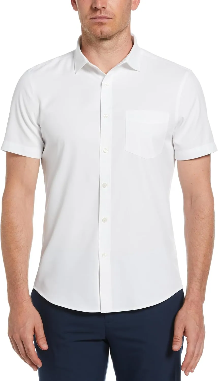 Perry Ellis Men's Total Stretch Slim Fit Solid Short Sleeve Button-Down Shirt