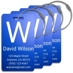 Personalized Luggage Tags for Suitcases 4 Pack  Custom Metal Name Tag for Travel, Golf Bag, and Baggage  Durable Aluminum Luggage Name Tags (Blue, Vertical)