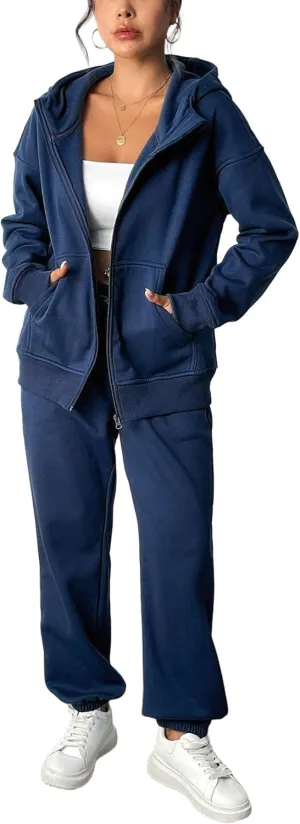 PINSPARK 2 Piece Sets for Women Fleece Sweatsuits Zip Up Hoodie Sweatshirts Drawstring Jogger Sweatpants With Pockets 2024